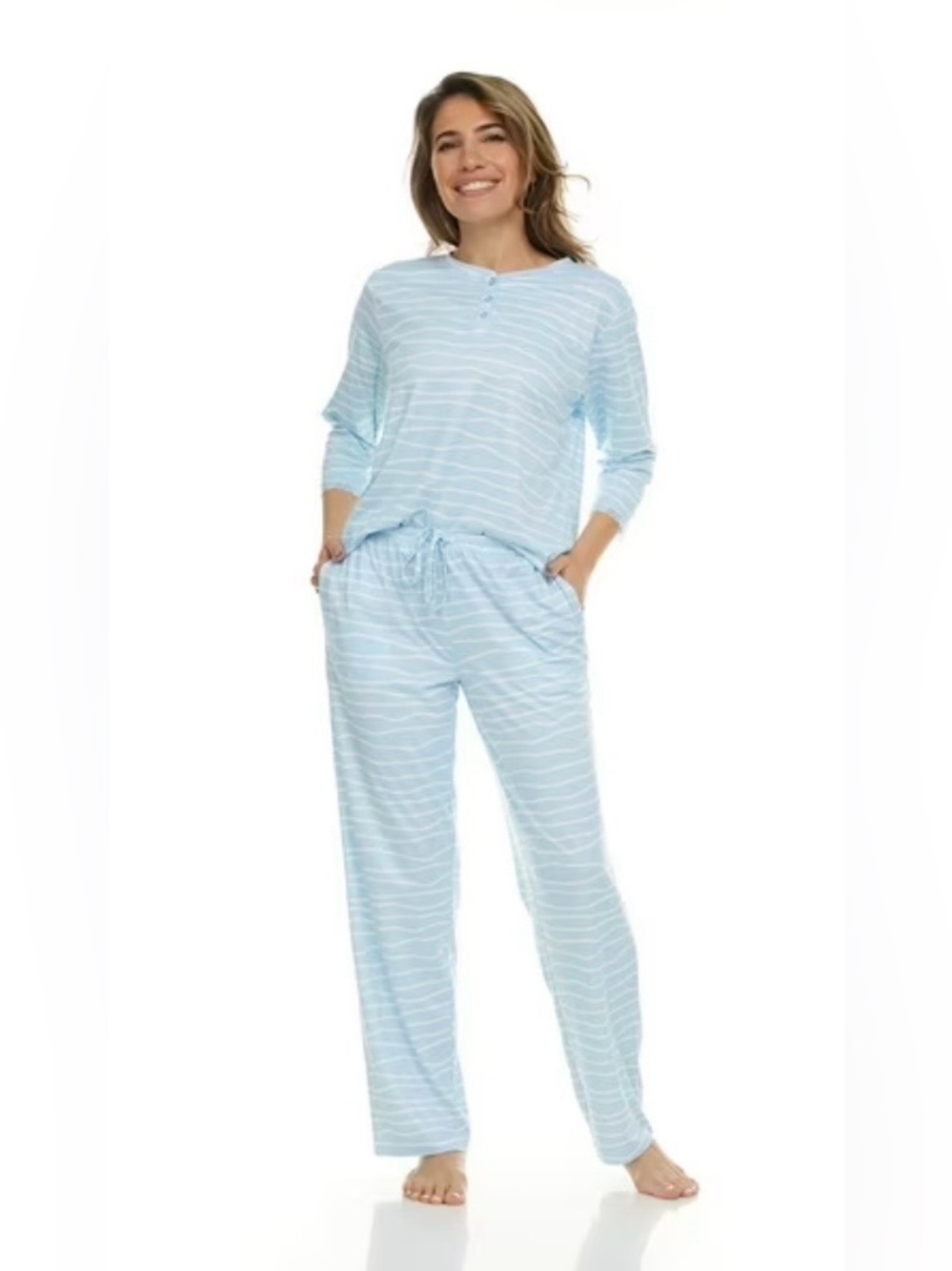 FLORA NIKROOZ Women Relaxed Fit 3/4 Sleeve Henley Pajama Set 2 Piece Pockets😍 - Picture 10 of 14